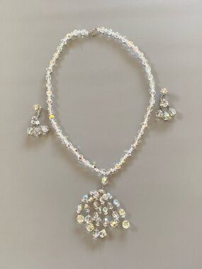 Coro 1950's Aurora Borealis Crystal Necklace & Earrings
